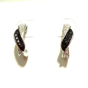 Diamond Accent Post Earrings Fine Silver Plate New